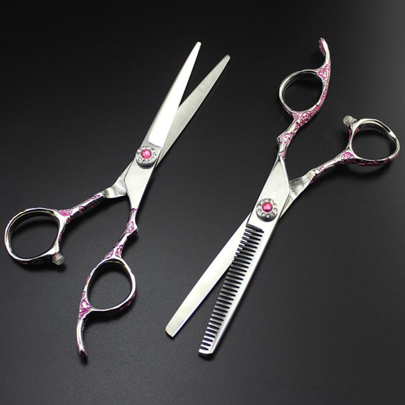 Ciseaux en acier 6 pouces Rose Rose Ciseaux à cheveux Coupe de cheveux Amincissement Ciseaux de coupe de barbier Ciseaux de coiffure