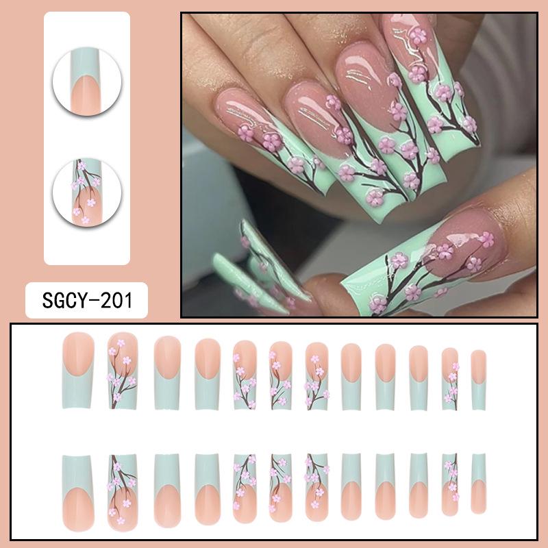 O5 Unhas Postiças Longas Europeias e Americanas - Adesivos de Nail Art Vestíveis para Garota Quente
