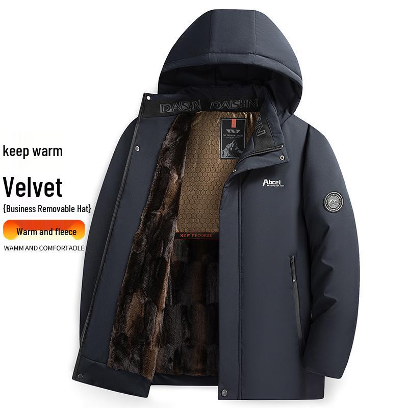 Men's Plus Velvet Thickened Winter Cotton Jacket - Warm, Windproof, Stylish for Middle-aged & Elderly