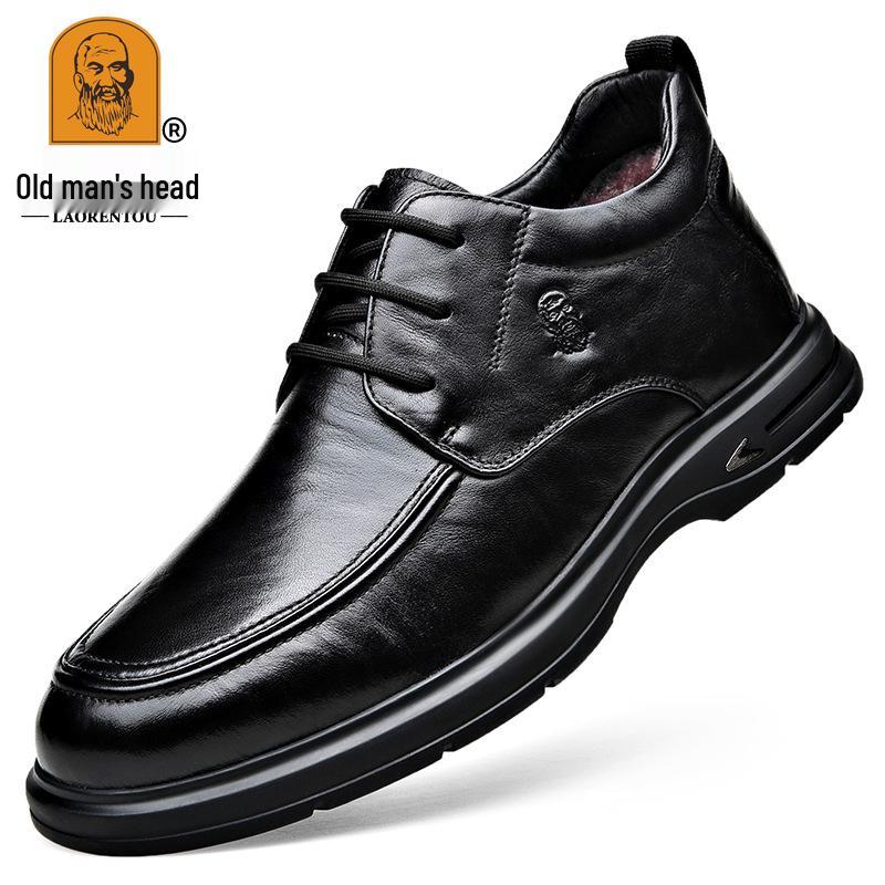 Genuine Leather Men's High-Top Winter Shoes - Warm Cowhide with Thick Velvet Lining