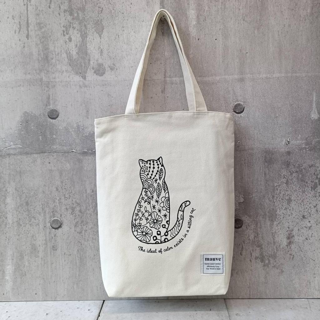 [malva] NY Kanvasväska, A4-storlek, Smal och Lätt, Dragkedja, Unisex för Pendling, Skola och Vardagsbruk (Blommig Katt x Vit)