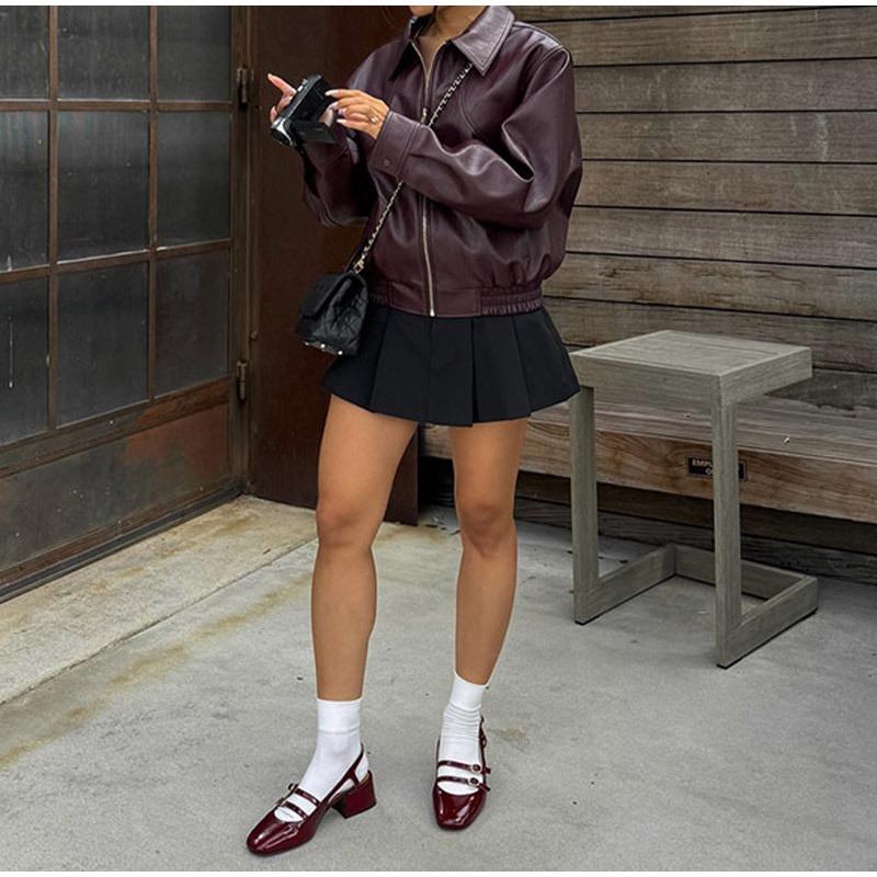 Long Sleeved Leather Jacket for Women