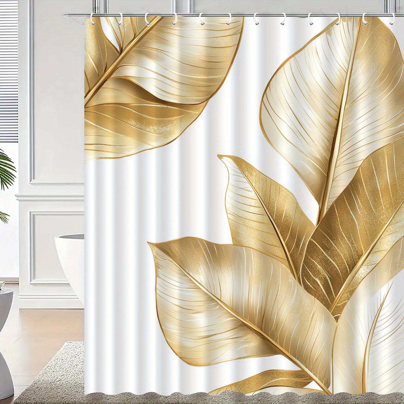 

1Pc Golden Leaves Pattern Shower Curtain With Hook Bathroom Partition, Bathroom Accessories, Home Decoration W60H190(CM)-1 Pcs