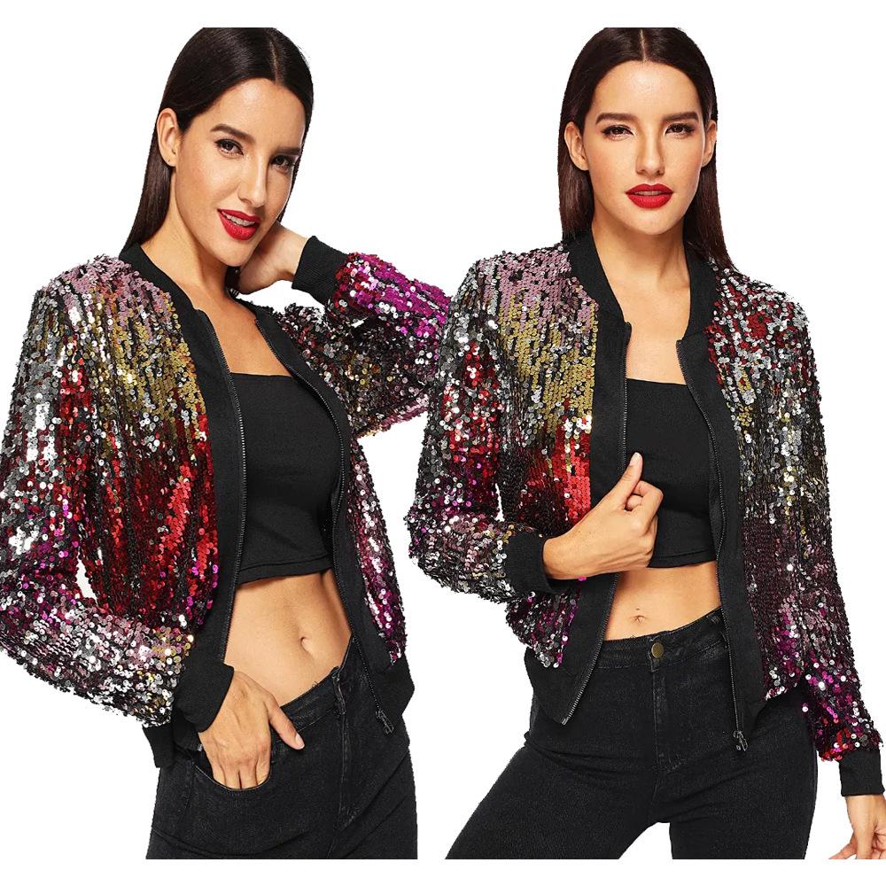 

TS887 Women s Casual Sequin Jacket - European & American Style Small разноцветный