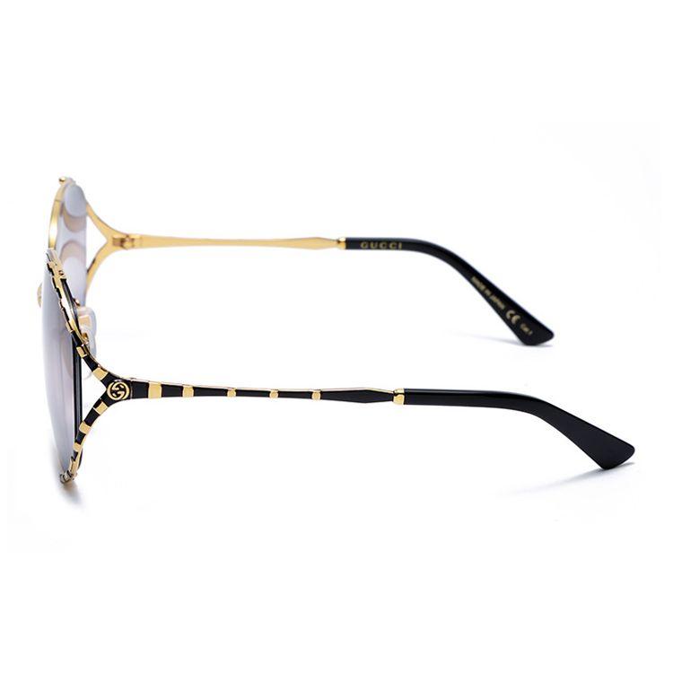 Gucci Metal Square Sunglasses Women sunglasses Gold Black Gray GG0595S