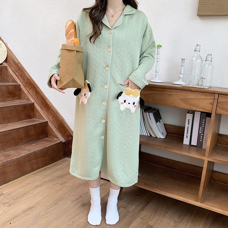 

Autumn & Winter Air Cotton Maternity Nursing Pajamas: Long, Thickened Labor Dress for Postpartum and Pregnant Women 3XL