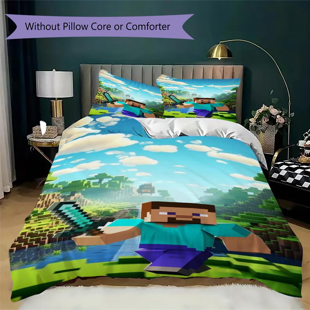 Block World Adventure Bedding 1 Duvet Cover 2 Pillowcase Without Core Without Core Christmas Birthday Gift Duvet Cover And Pillowcase