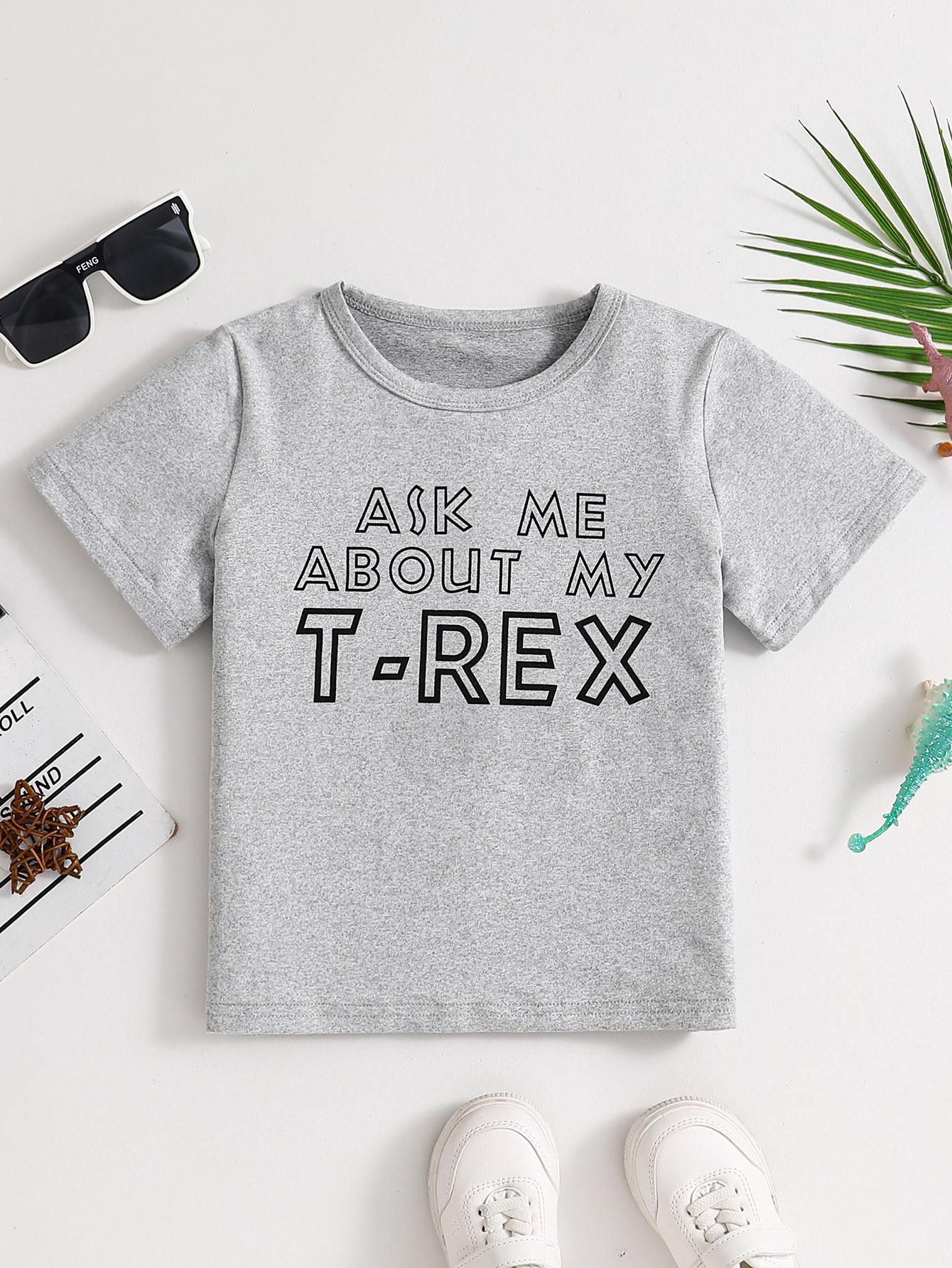 Single Item: Boys  Short-Sleeve T-Shirt — Creative & Playful Spring/Summer Style with Front Lettering and a  Surprise  Hidden Dinosaur Print 4Y