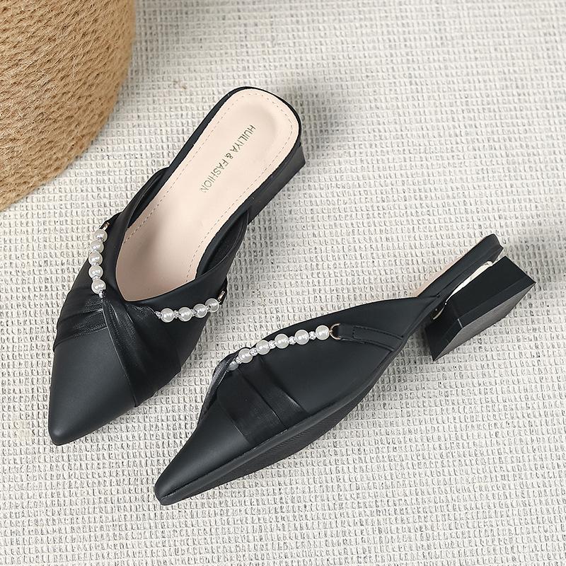 

2025 весна и лето новая обувь женская полушлепка фея ветер сумка голова сандалии острый носок толстый каблук женская обувь Y6011-22 39 чёрный