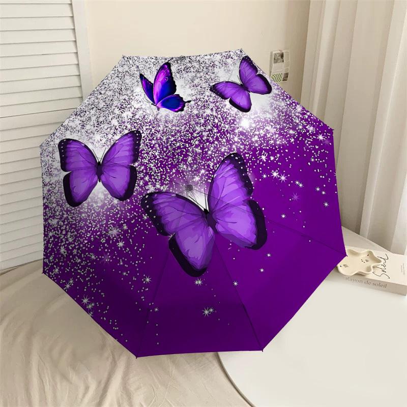 

1PC Purple Butterfly Umbrella-8-Rib Reinforced, Automatic Open, Lightweight & Durable, Cute Fashion Accessory for Outdoor-P107