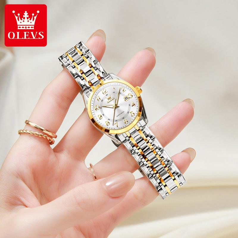 OLEVS Zegarki damskie Wodoodporny Zegarek damski ze stali nierdzewnej Luksusowa świecąca tarcza Kalendarz Oryginalny zegarek kwarcowy