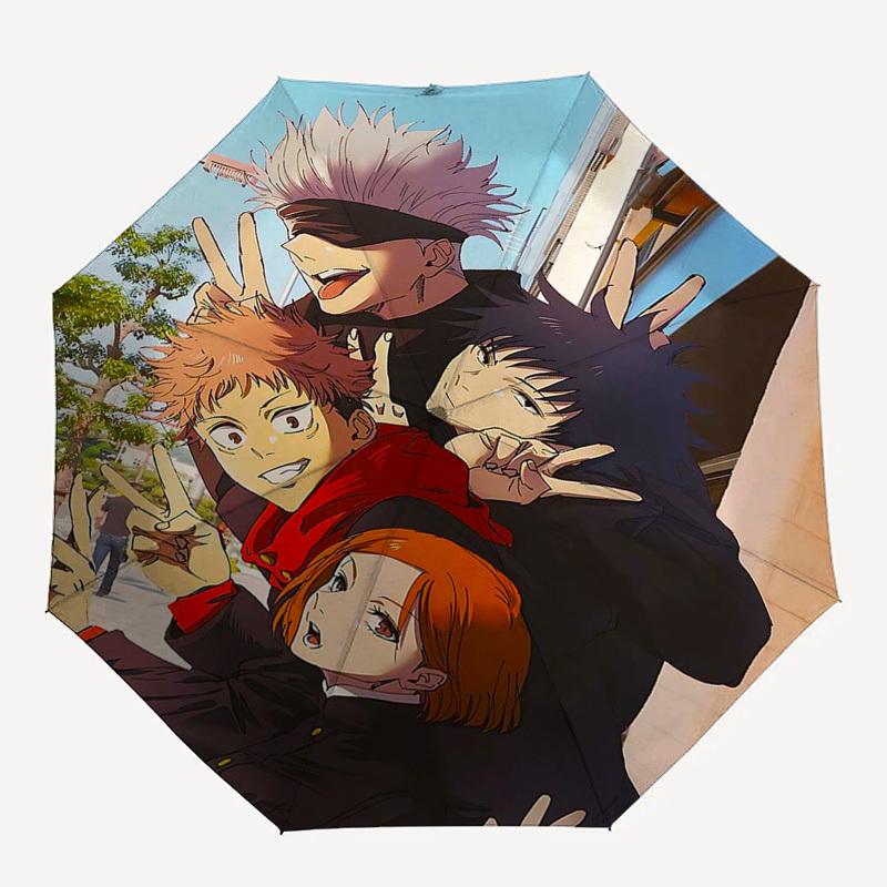 1 Stück Haikyuu!! Figuren Automatischer Regenschirm Tragbares 3-fach Design mit Eisenrahmen, Perfekt für den Außenbereich, Festliche Geschenke, Reisen, Täglichen Gebrauch, Anzug