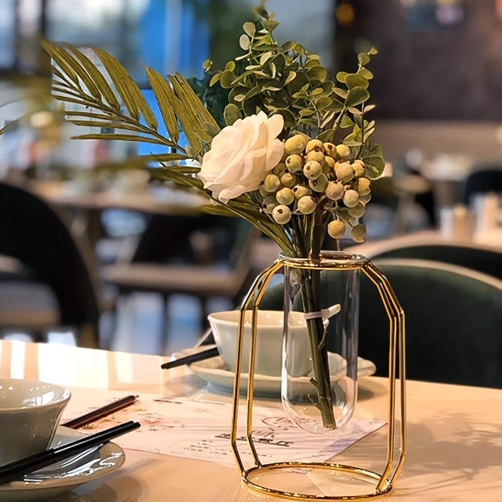 Gold Vase Metal Frame Modern Creative Hydroponic Vase Home Living Room Decoration Flower Arrangement Dried Flower Decoration Table Potted Vase