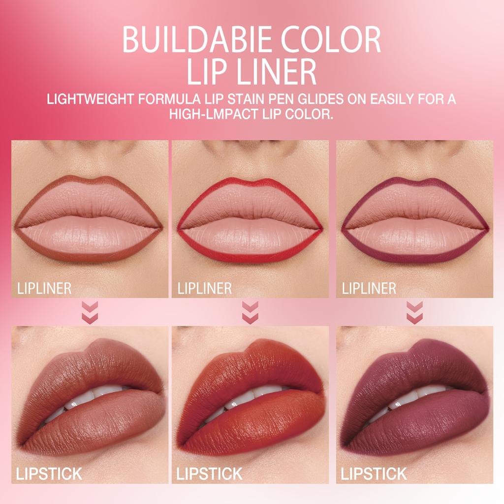 2set Lip Liner & Lipstick Set, Matte Effect and Moisturizing Lipstick Create Full Lips, Waterproof Formula Lip Makeup