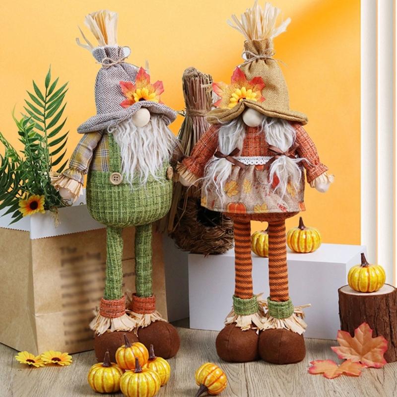 Decorative Rudolf Gnomes Stuffed Doll, Maple Leaf Craft for Autumn Displays