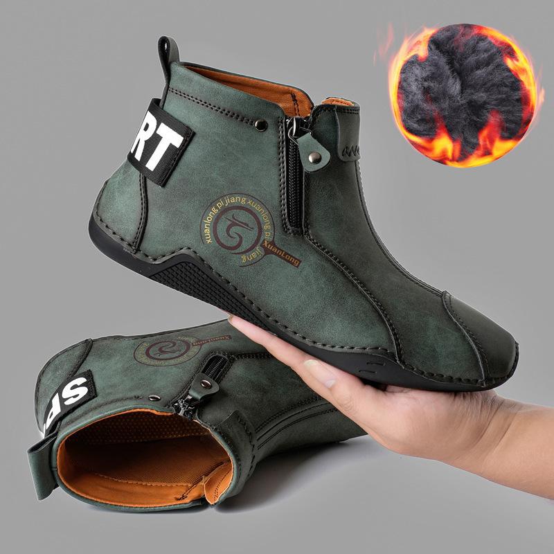 New Popular Large-size Men's High-top Martin Boots with Cotton Thermal Zipper Men's Shoes