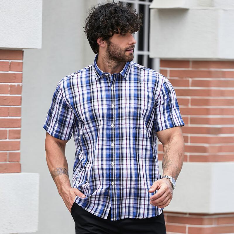 Dibinze Men's Plus Size Short Sleeve Plaid Shirt