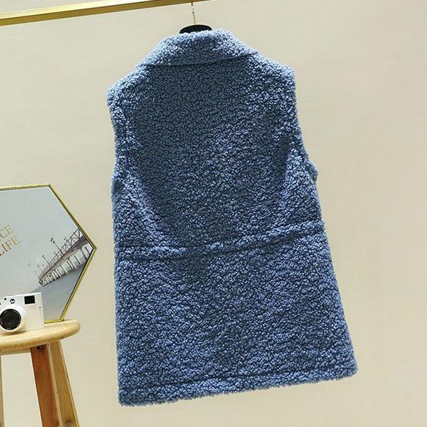 Lamb Wool Waistcoat Jacket Female Autumn and Winter Loose Mid-length Outer Jacket Solid Color Pocket Sleeveless Sweater