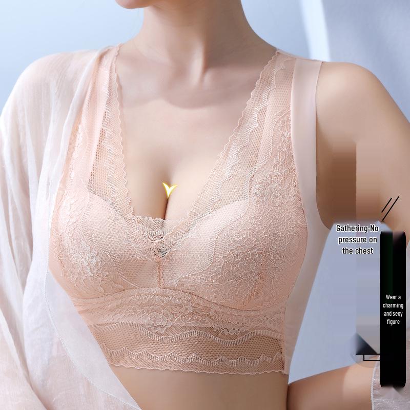 Summer V-neck Lace Wire-free Women's Bra - Beautiful Back Design, Bust Minimizer