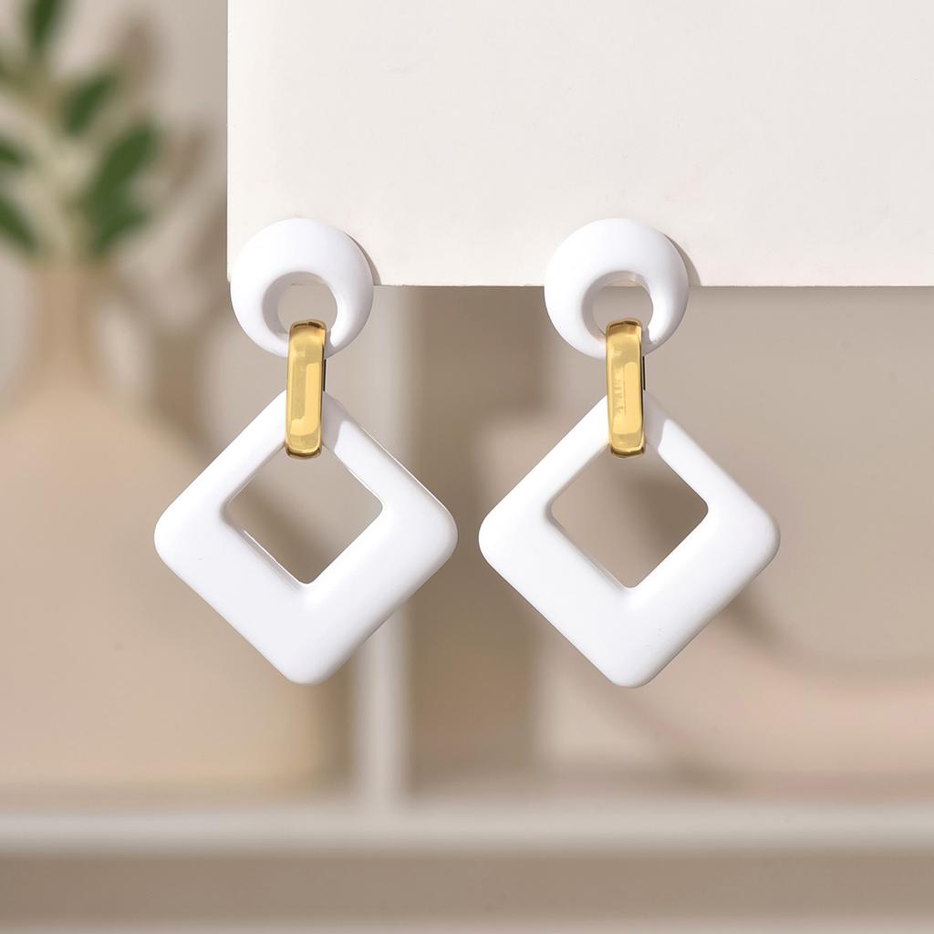 Trendy Korean Blue White Pink Earrings for Women Girl Geometric Hollow Square Acrylic Statement Earrings Fashion Jewelry Gift