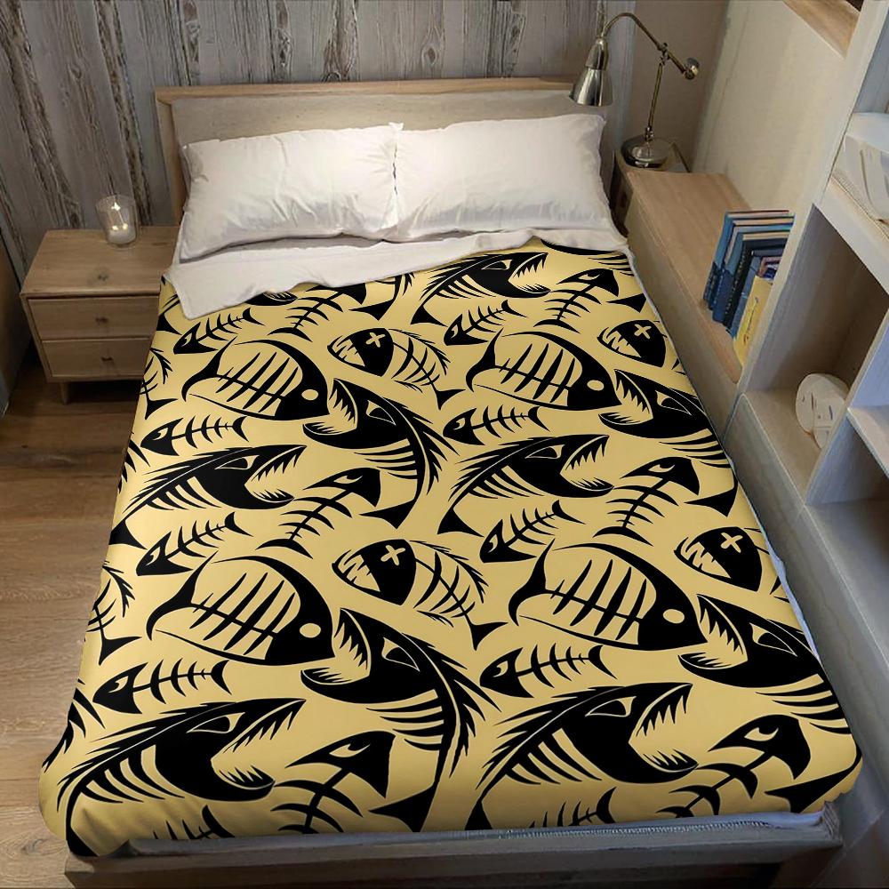 Fischskelett Tan Flanelldecke Warm Weich Halloween Weihnachten Sofa Warm Gemütlich Dekoratives Dekor Geschenk für Alle Jahreszeiten