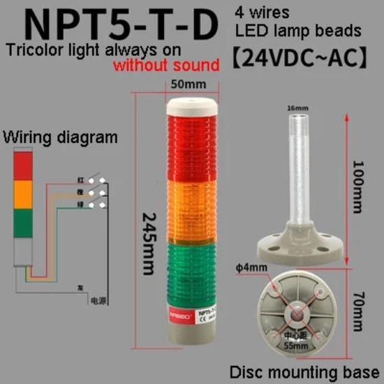 1Pcs NPT5-T-D Without Sound 3 Layer Tricolor Lamp Machine Tool LED Warning Light Semaphore Indicator Lamp Red Yellow Green