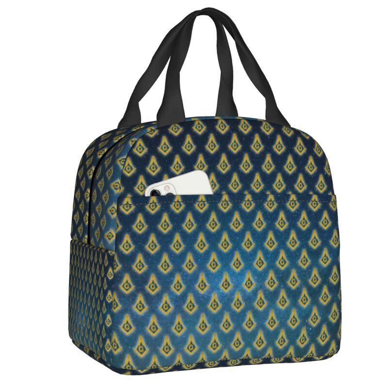 Custom Freemason Design Masonic Christmas Insulated Lunch Bags for School Office Portable Cooler Thermal Bento Box Children