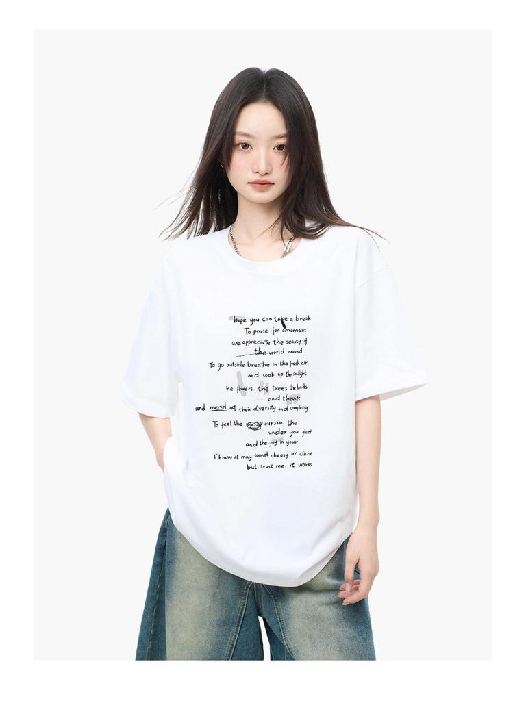 Women's Korean Style Cotton Letter Print Short Sleeve Loose T-shirt - Summer Student Fashion Top