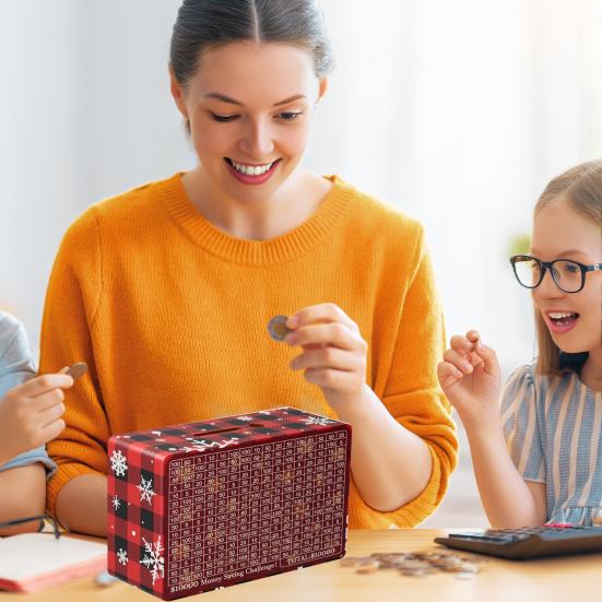 Christmas Wooden Money Box with Counter 500/800/1000/3000/5000/10000 USD Piggy Bank Coin Cash Container Kids Adults Money Saving Challenge Case Jar