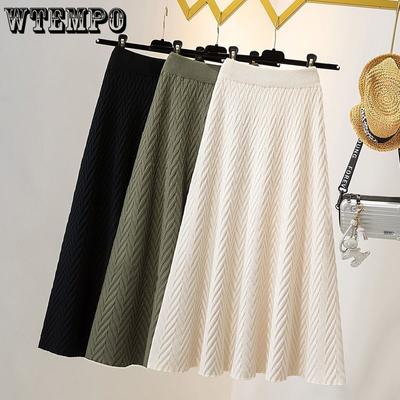Knitted Midi Skirt for Women Plus Size for Spring Mid Length High Waist A-line Skirt Umbrella Skirt Trendy for Autumn and Winter