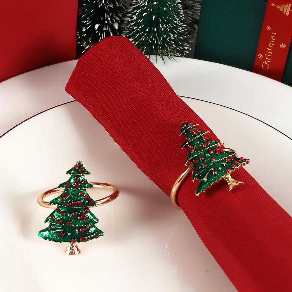 1pc Christmas Napkin Rings Napkin Holder Rings for Home Table Decoration Elk Xmas Tree Wreath Napkin Buckle Dinner Room Supplies