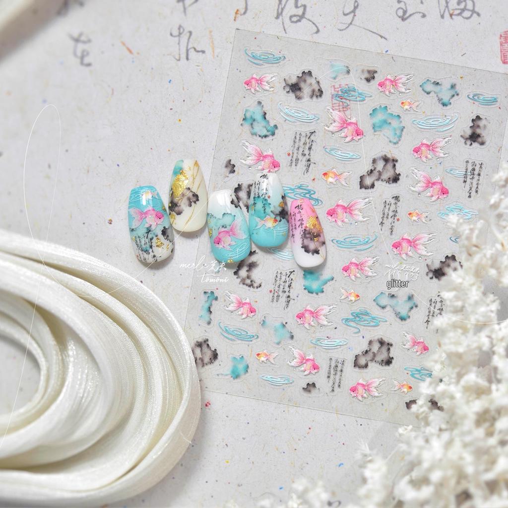 Tomoni & Moshishanfen Chinese Style Koi Glitter Nail Art Stickers - Trendy Instagram Nail Decor