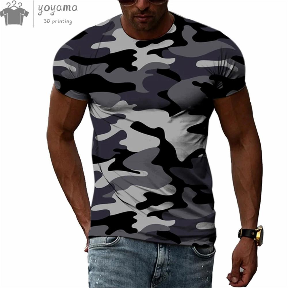Men's Camouflage 3D Printed T-shirt, Personalized Casual T-shirt, Harajuku Street Round Neck Short Sleeved T-shirt, Summer Fashion