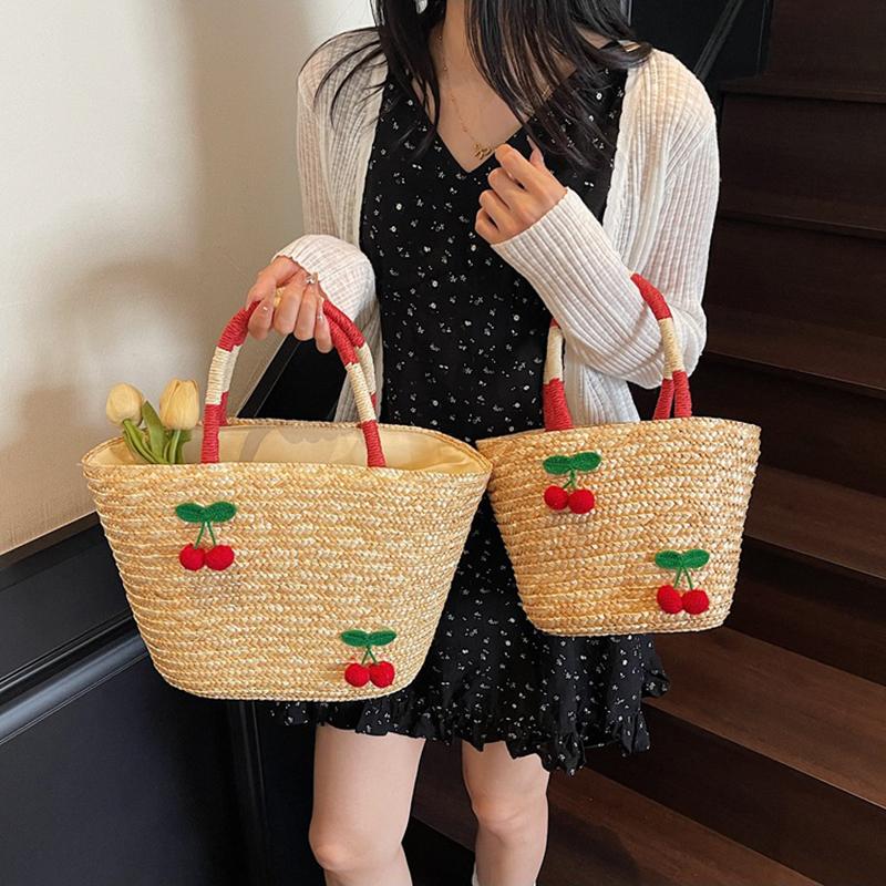 New Woven Women's Bag Handmade Grass Woven Handbag Fashion Embroidery Versatile Shoulder Bag Beach Bag KTB
