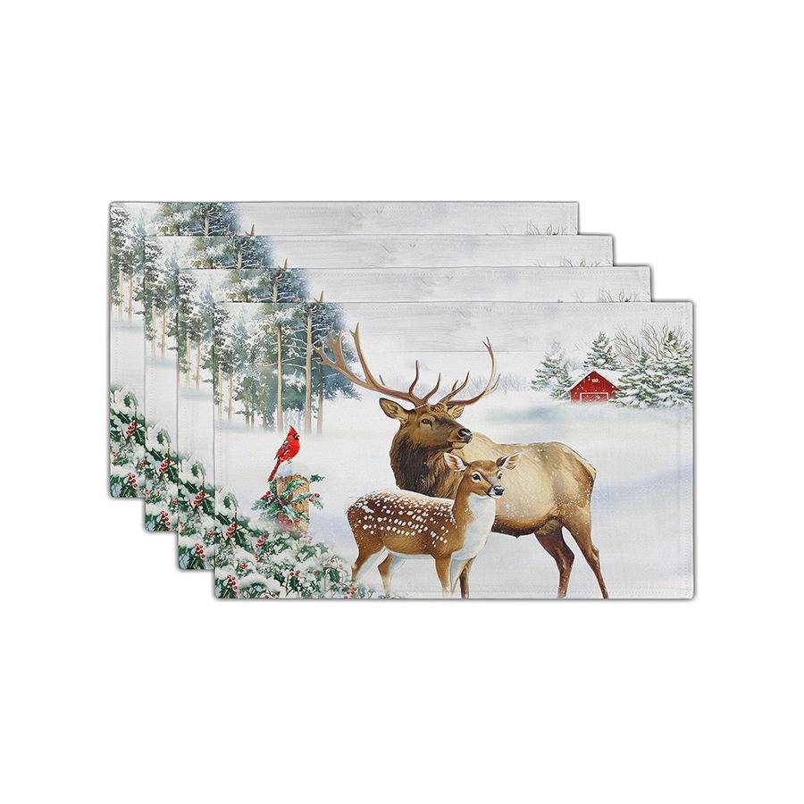 Festive Christmas Printed Linen Placemats - 4-Piece Set