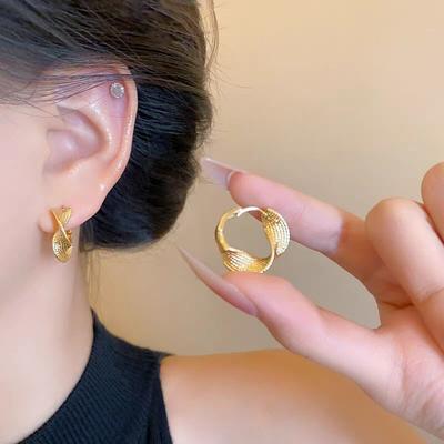 Twisted Wrinkled Round Hoop Earrings for Women Minimalist Trendy Fine Jewelry Accessories