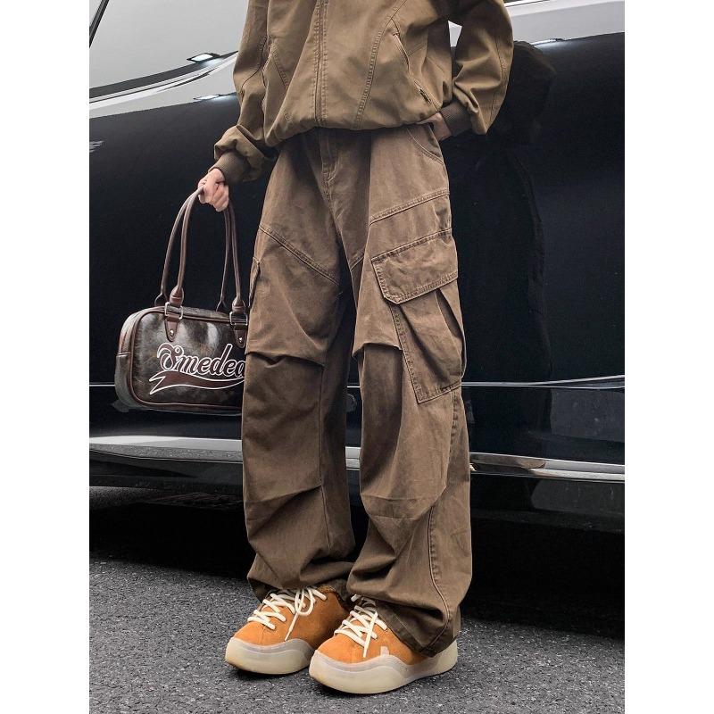 Fashion Men's Black Loose Wide Leg Cargo Pants Baggy Parachute Streetwear Trousers