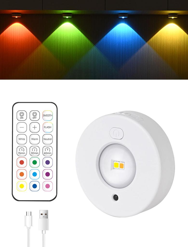 LightBeam Figure Light USB Rechargeable LED Cabinet Light Remote Control Included 12 Color Modes Timer 3 White Lights 9 RGB Colors For Display and