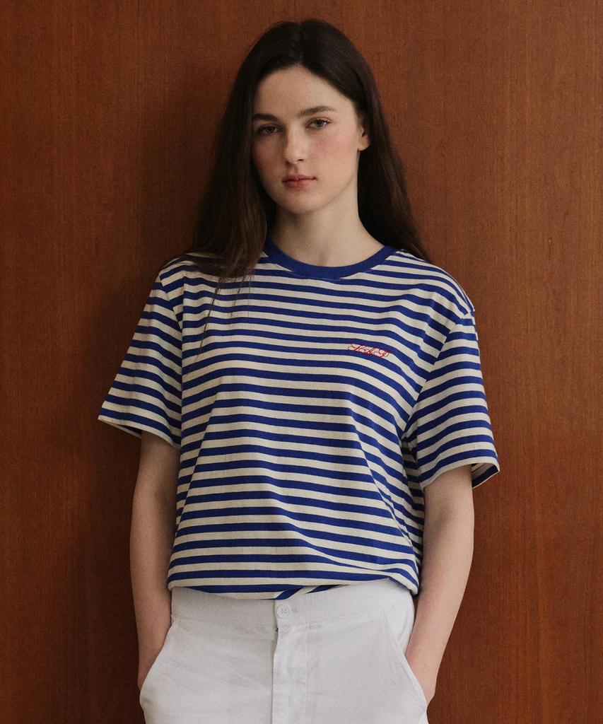 Seutyudioaenpaleukeu Striped Short Sleeve T-Shirt_Royal Blue