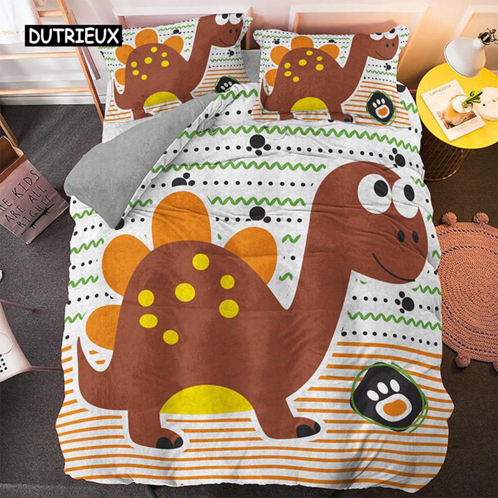 Cartoon Dinosaur Duvet Cover Set Dinosaur Theme Toddler Twin Bedding Set Microfiber Green Dinosaur Hello Bro King Quilt Cover