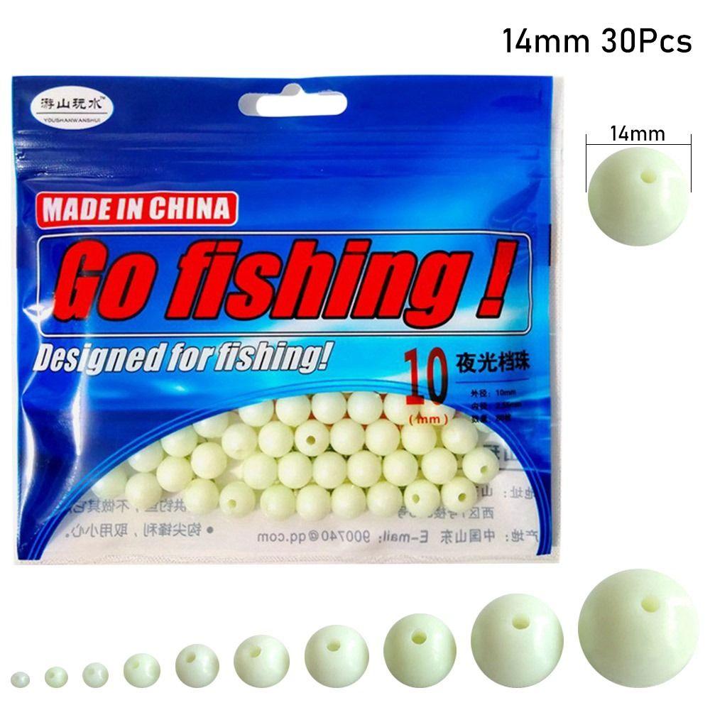 

10-400Pcs Hard Rubber Space Beans Stoppers Glowing Balls New Luminous Light Outdoor Fishing 14mm 30Pcs