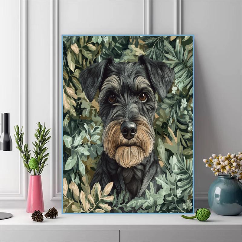 Schnauzer and grass bushes Pattern 3pcs 100% Round Full Drill 5D DIY Diamond Painting Embroidery Cross Stitch Rhinestone Décor