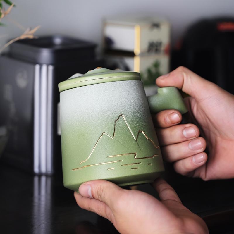 Tea Separation, Tea Cup Drinking Water, Large Capacity Men'S And Women'S Ceramic Cups, Office With Lid Filter Engraving
