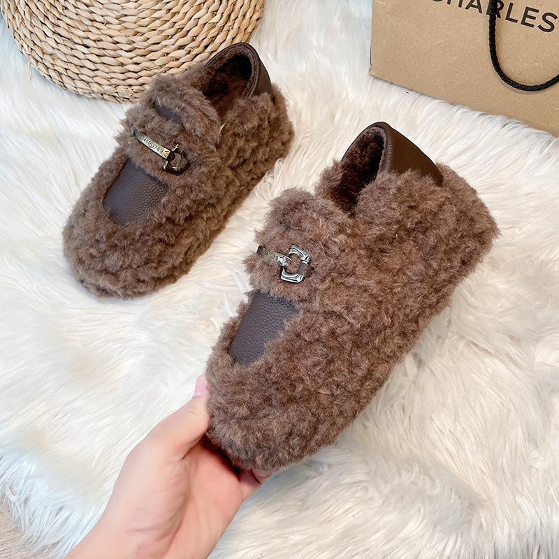Thick-soled Heightening Fluffy Shoes Women's 2025 New Winter Wear Velvet Cotton Shoes Internet Celebrities Wear Two Beanie Shoes
