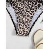 Sexy Leopard Print One-Piece Swimsuit Single Shoulder Women's Exposed Back Drawstring Bikini Sensual Poolwear Beach