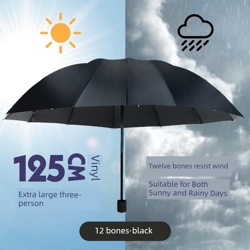 12-Rib Extra-Large Umbrella, Dual-Purpose for Sun and Rain, Sunshade Umbrella for Men and Women, Manual Reinforced Folding Sun Protection Umbrella