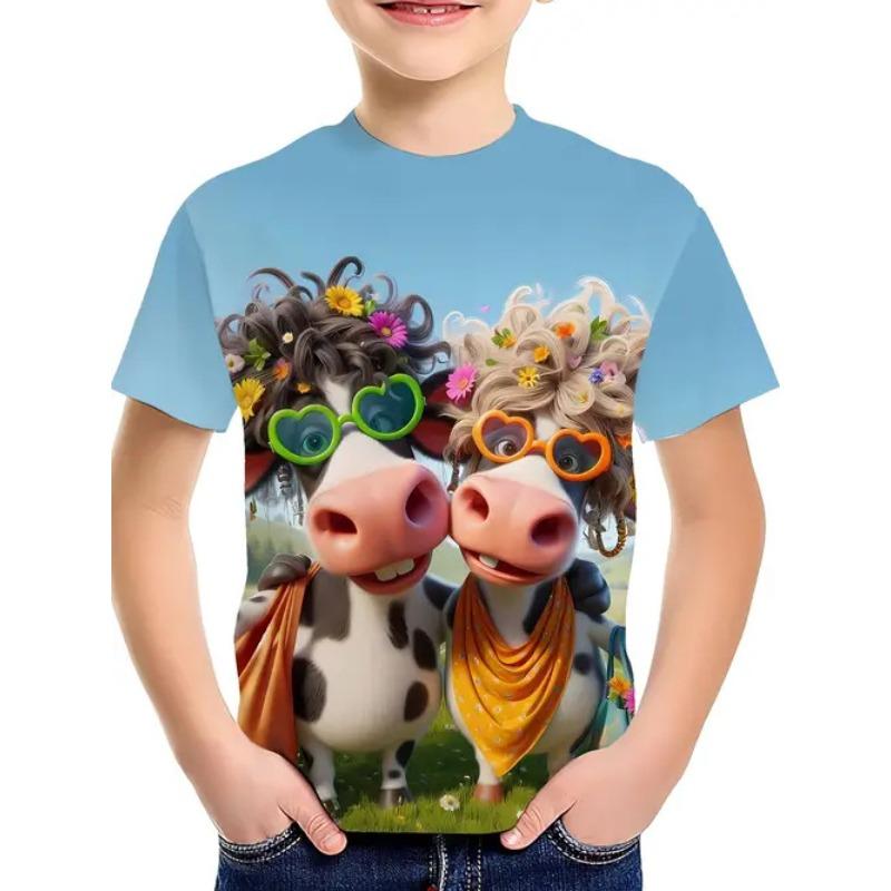 

Summer Round Neck Cartoon Animal Pattern 3D Printed Top Fashionable Casual Short Sleeved Children s Boy T-shirts 110