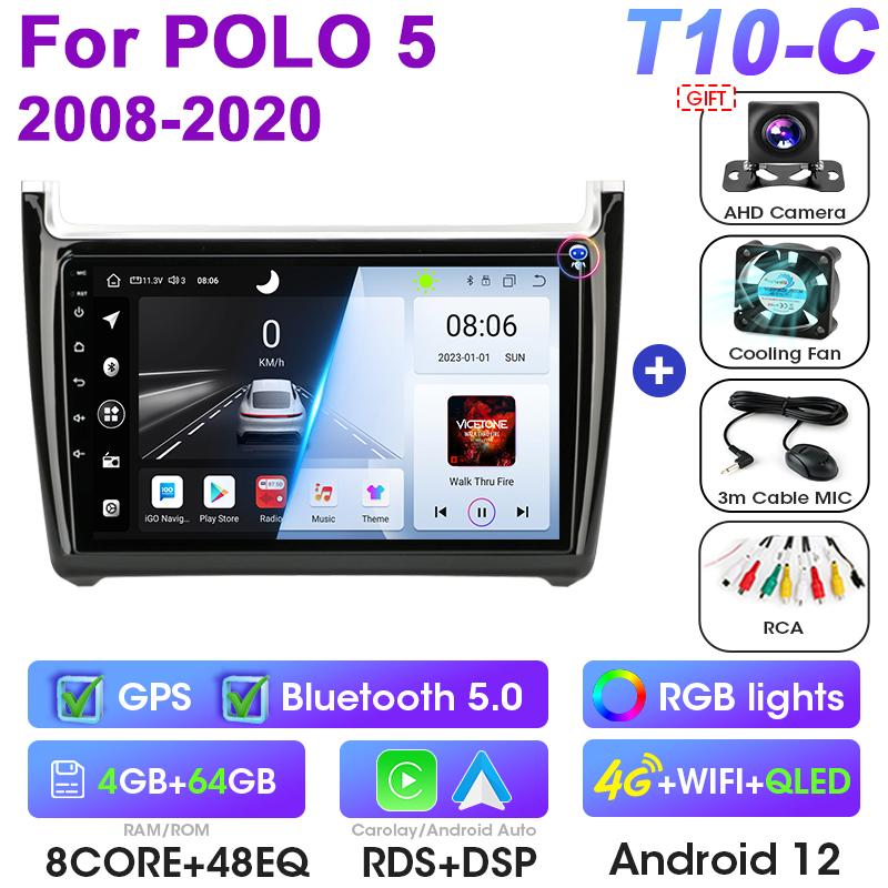 Android 12 Car Radio For Volkswagen VW Polo 5 2008 - 2020 GPS 4G Carplay Auto 2 Din Stereo Intelligent Systems Smart Autoradio
