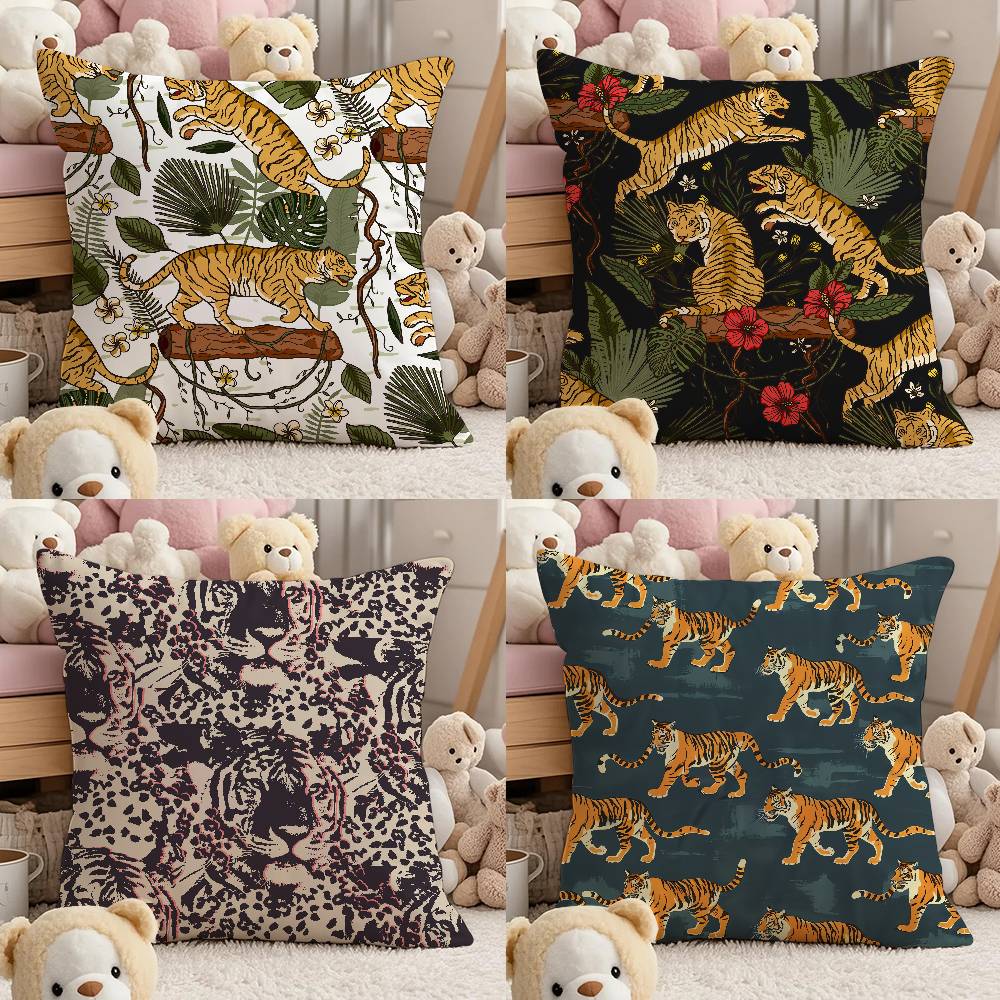ART Tropical Tiger Pattern Pillow Case Comfort Sofa Bed Silky elegant Invisible zipper Custom Decorative cushion cover