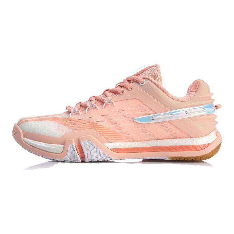 Li Ning Quick Start Saga 2020 Cushioning Slip Resistant Abrasion Resistant Low top Badminton Shoes Women's Orange Pink AYAQ008-2